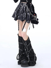 Gothic Grunge Black Tie Dye Mini Skirt