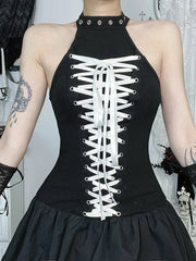 Black Mall Goth Halter Vest Dress