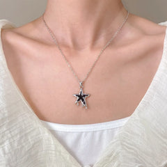 Goth Black Star Moon Pendant Necklace
