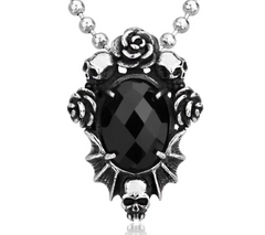 Goth 'Black Dahlia' Black Skull Rose Necklace