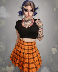 'Fall' Orange Pleated Grunge Plaid Mini Skirt
