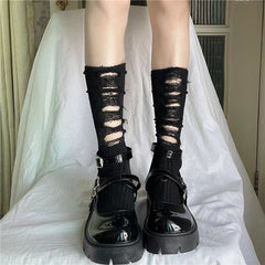Gothic Black Ripped Knitted Socks