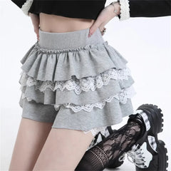 Cute Kawaii Grey/Black Lolita Lace Patchwork A Line Skirt