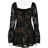 'Last Call' Black Elegant Lace-up Patchwork Dress