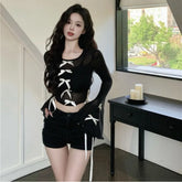 Goth Grunge Flare Sleeve Cropped Top