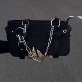 Goth Black Handbag Shoulder Bag With Chunky Chain