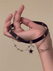Goth Black Y2k Star Tassel Chain Pendant Choker