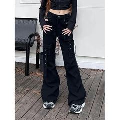 Grunge Goth Dark Black High-Waisted Pants