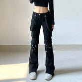 Black Goth Metal Slim Denim Pants