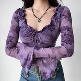 Goth 'Undead' Purple Slim Frilly Top