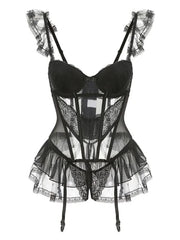 Black Fairy Lace Mesh Mini Dress