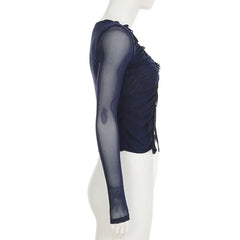 Alternative Grunge Blue Mesh Long Top