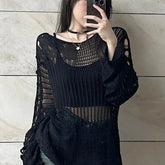 Goth 'Curse' Cosy Casual Hollow Knit Black Sweater