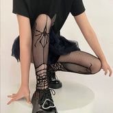 Black Goth Spider Fishnet Stockings