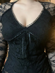 Alt Goth Aesthetic Black Mall Lace Top
