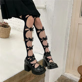 Black Cute Lolita Thigh Knee Socks Stockings