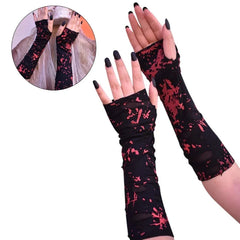 Black and Red Goth Punk Elastic Gloves