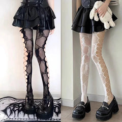 Cute Black or White Fishnet Floral Stockings