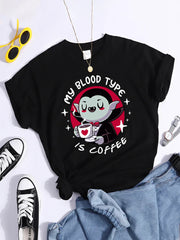 'My Blood Type is Coffee' Cute Vampire Themed T-Shirt