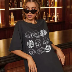 Dark Edgy Skeleton Print Grunge T-Shirt