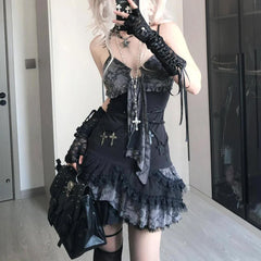 Goth Kawaii Subculture Lace Patchwork Dress