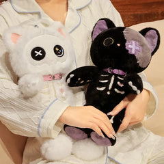 Kawaii Black/White Skeleton Cat Plushie