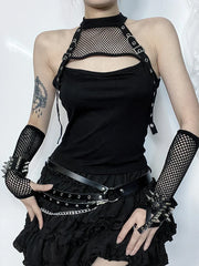 Black Dark Alt Fishnet Top