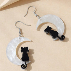 Cute Dark Moon Cat Acrylic Earrings