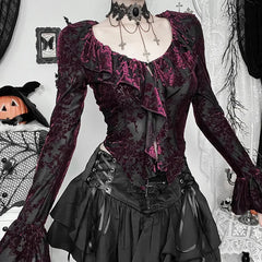 Goth Grunge Dark Fairycore Ruffles Blouse Top