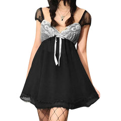 'Super Sonic' Black Lace Patchwork Kawaii Dress