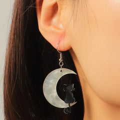 Cute Dark Moon Cat Acrylic Earrings