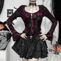 Goth Grunge Dark Fairycore Ruffles Blouse Top