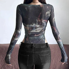 Retro 90's Mesh Long Sleeve Cyber Bodysuits