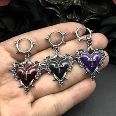 Goth Grunge Thorns Heart Cross Earrings