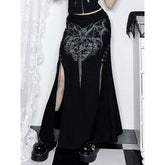 Black Haunted Gothic Alt Printed Long Skirt