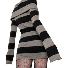 'Embers' Mini Black & Grey / Red & Grey Sweater Dress