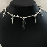 Goth Cross Bloody Coffin Pendant Choker