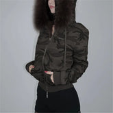 Goth Dark Black Faux Fur Hoodie Jacket