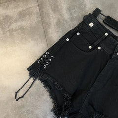 'Midnight Express' Black Alternative Lace Up Shorts
