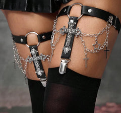 Gothic Badass PU leather Metal Chain Leg Harness