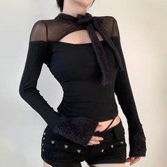 Dark Angel Goth Mesh Patchwork Top