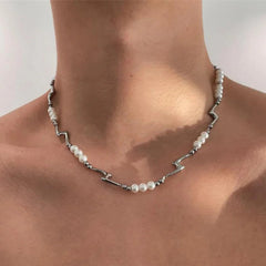 Splicing Lightning Imitation Pearl Necklace & Bracelet