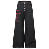 Wide Leg Black Embroidered Jeans
