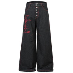 Wide Leg Black Embroidered Jeans