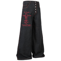 Wide Leg Black Embroidered Jeans