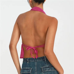 Y2K Backless V-Neck Halter Tank Top