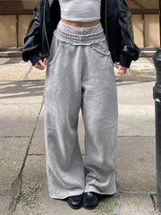 Y2K Baggy Grey Low Rise Sweatpants Jogger Trousers