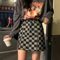 Y2K Black & Grey Plaid Checkerboard Mini Skirt
