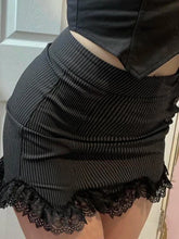 Y2K Black Striped Lace Frill Mini Skirt