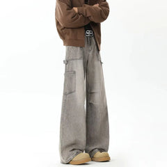 Y2K Cyber Distressed Grey Pleated Baggy Boot Cut Cargo Jeans